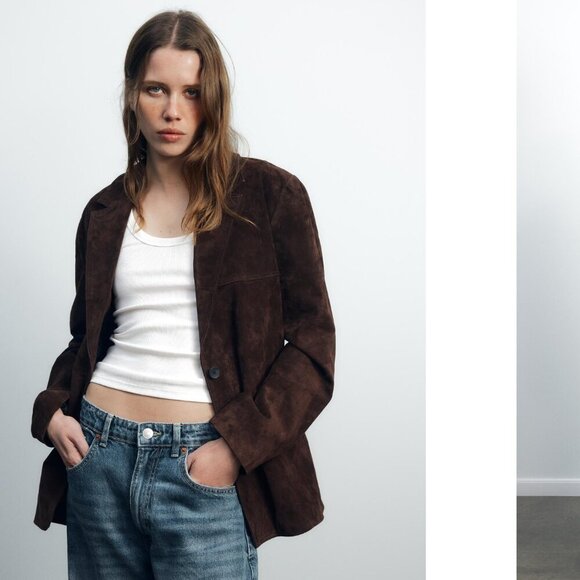 ZARA LEATHER SUEDE BLAZER - SIZE M - BRAND NEW WITH TAG - Picture 3 of 10